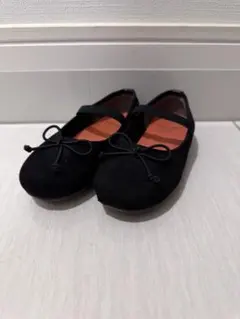 ブラックバレエシューズ リボン付き 17センチ