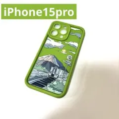 iPhone15pro ソフトケース 日本 和風 緑 グリーン