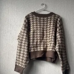 ハウンドトゥース柄 長袖ニットセーター