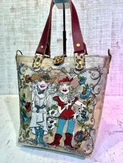 [一点物]ロラライハリス♡本革刺繍のバッグ♡アンティーク調ベージュ本革バッグ♡