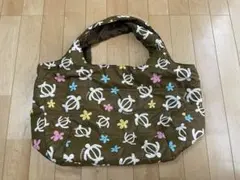 フラハワイ花柄ブラウントートバッグ/ホヌ レッスンバッグ