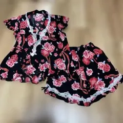 キッズ　甚平 花柄　レース付き