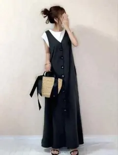 リボン付き黒キャミワンピース　Lサイズ
