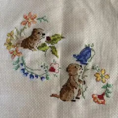 ヴェロニク アンジャンジェ クロスステッチ 完成品　お花　小動物