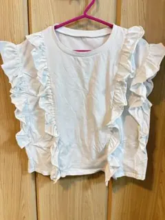ホワイト フリル ノースリーブ Tシャツ M