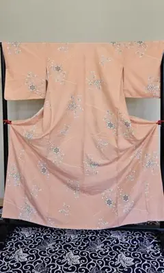 ●小紋・袷● 花柄 オレンジ系