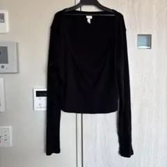 H&M ブラック リブ編み 長袖 Tシャツ US XL