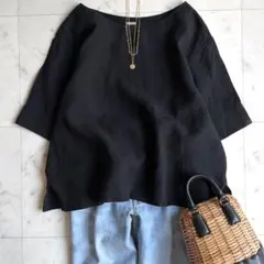 美品✨マーガレットハウエル リネンシャツ フレンチスリーブ 麻100% 黒 