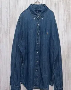 【希少】ラルフローレン 長袖 デニムシャツ SLIM FIT デニムブルー