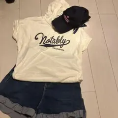 ストライプフードTシャツとキャップセット