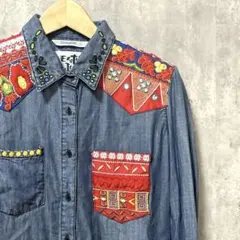 Desigual 刺繍入りデニムシャツ 長袖　エスニック　M カジュアル