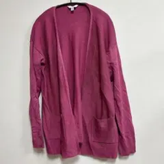 Time and Tru リブニット オープンカーディガン L ローズ