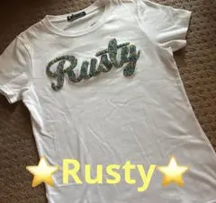 RUSTY ホワイト Tシャツ カラフルロゴ刺繍　Mサイズのサムネイル