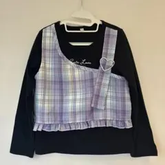 長袖カットソー 黒と紫のチェック柄 190