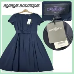 ✨新品✨RUIRUE BOUTIQUE ウエストリボンフレアワンピース ネイビー
