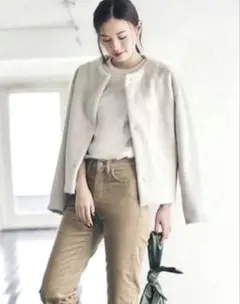 ユニクロ スムースヤーンノーカラージャケット 比翼仕立て