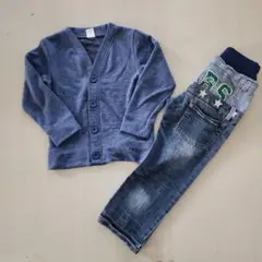 ネイビー カーディガンとデニムパンツセット120
