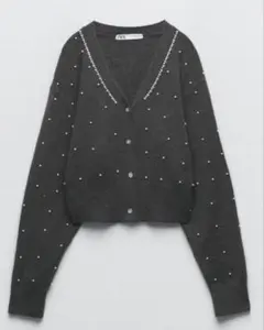 ZARA パール付きニットカーディガン