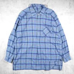 60-70s グランパシャツ ユーロワーク チェック フランネル プルオーバー
