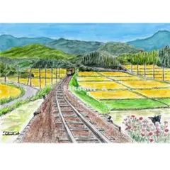原画一点物　「ローカル線の秋」　＜ペンスケッチ＋透明水彩＞