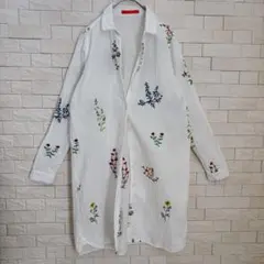 graniphグラニフ 花柄 刺繍ロングシャツ ワンピース 総柄 コットン100