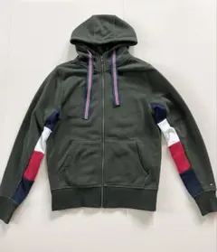 トミーヒルフィガー フルジップ パーカー 刺繍ロゴ ダークグリーン
