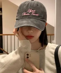 シーインキャップ ダークグレー×ピンク SHEIN
