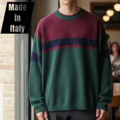 【Green Mountain】イタリア製バイカラーボーダーセーターニット
