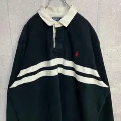 ポロバイラルフローレン　刺繍ロゴ　ボーダー　ラグビーシャツ　ポロスウェット2XL