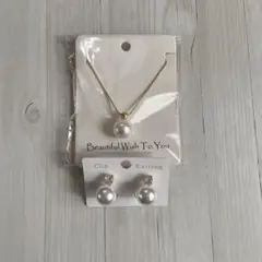 パール　一粒パール　ネックレス　イヤリング　セット　ゴールド　フォーマル