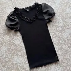 EPOCA エポカ　フラワーブレード　ふっくらお袖　リブニット40黒