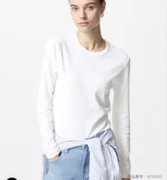 ユニクロ　ソフトリブクルーネックTシャツ L ホワイト