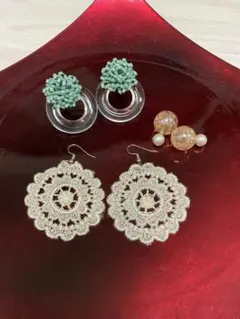 Octà Hotelピアス レース模様フープピアス ビーズ・パールピアスと３点