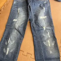 妊婦用ダメージ加工デニムパンツ ゴムウエスト