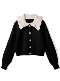 GRL 配色ビジューボタンフリルカラーカーディガン dr315