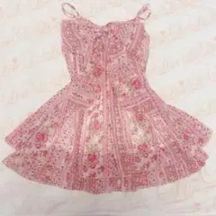 LIZLISA 花柄　キャミ　チュニック　ミニワンピ　ピンク　ボヘミアン　リボン