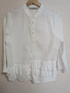 ZARA BASIC フリル付きホワイトシャツ USA Mサイズ
