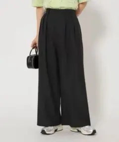 green label relaxing/タック ワイド パンツ ―撥水―/黒M
