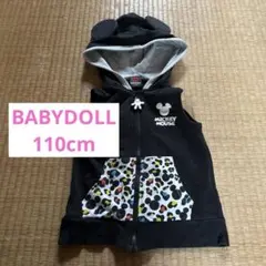 BABYDOLL 袖なし ミッキー 耳付きフード 110