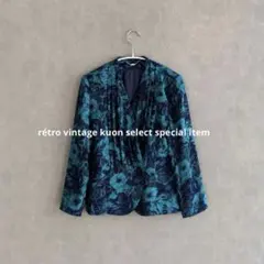 昭和レトロ総柄花柄ジャケット　花柄ジャケット　キルト　総柄アウター　ヴィンテージ
