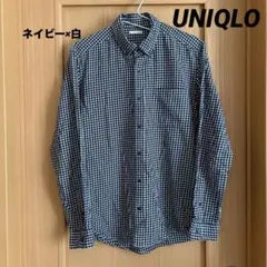 UNIQLO チェック長袖ネルシャツ　紺×白　美品　メンズ　M