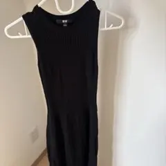 UNIQLOリブ編み ブラック ノースリーブ ロングワンピース