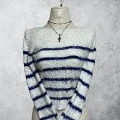 Y2K ボーダーシャギーニット フェアリーグランジ グランジ　平成ギャル