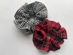 大きめのチェック柄シュシュセット（2個）