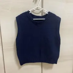 ネイビー ノースリーブ ニットベスト