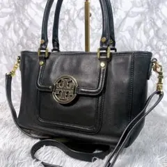 ct15 TORY BURCH ショルダーバッグ 黒 本革 ゴールドビッグロゴ | Mercari