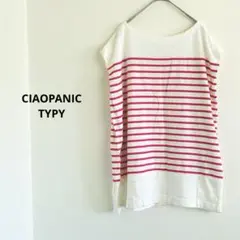 チャオパニックティピー　ノースリーブ ボーダー柄　Tシャツ　ホワイト　ピンク