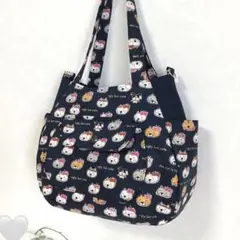 ポケットいっぱいチューリップバッグ　ぶさかわ猫ネイビー