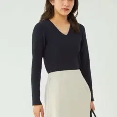 1_OF MINE Vネック リブニット ネイビー　グリーンレーベルリラクシング