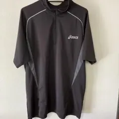 アシックス（asics）ブラック　ハーフジップ半袖シャツ　 O(XL)
